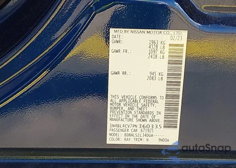 2023 Nissan Altima Sr from USA, damaged, VIN 1N4BL4CV7PN360335